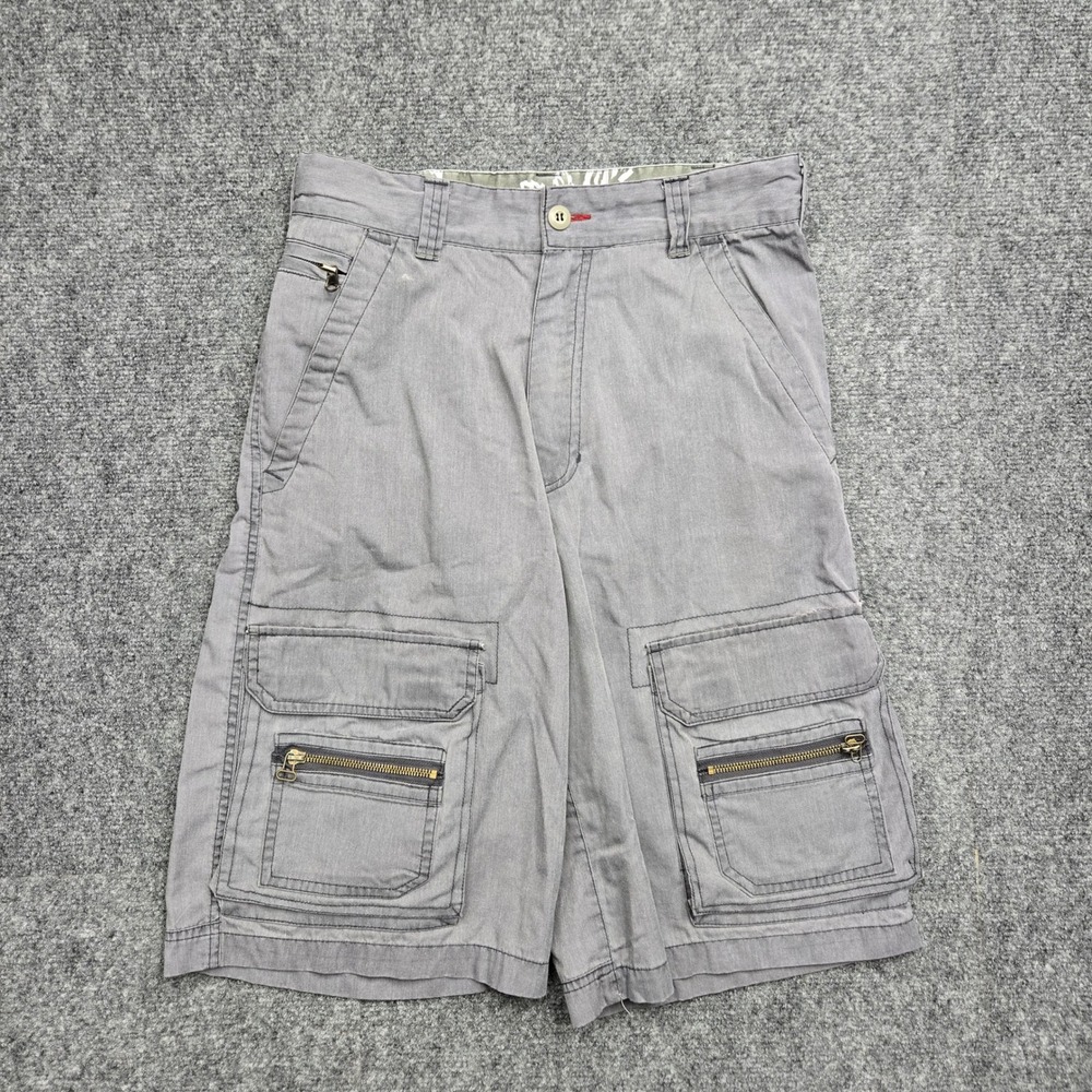 Y2K Bugle Boy Mens Size W30 Gray Cargo Shorts Multi Pocket Utility Skater